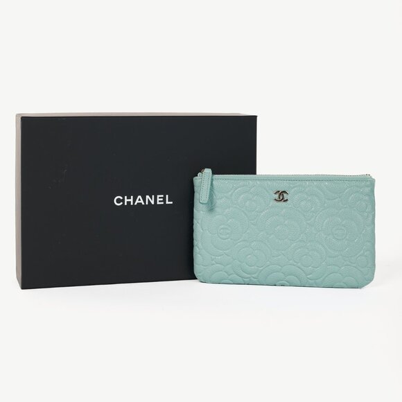 Chanel Light Blue Caviar Camellia-Embossed Small O-Case - Picture 12 of 12